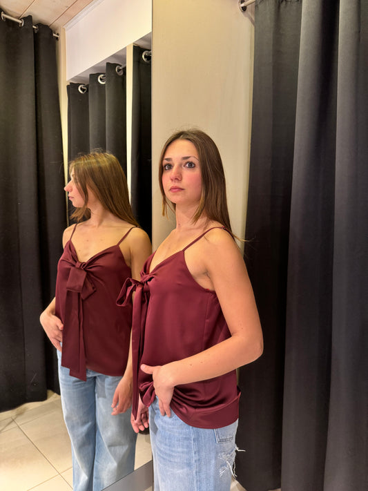 Canotta In Satin Con Fiocco Bordeaux