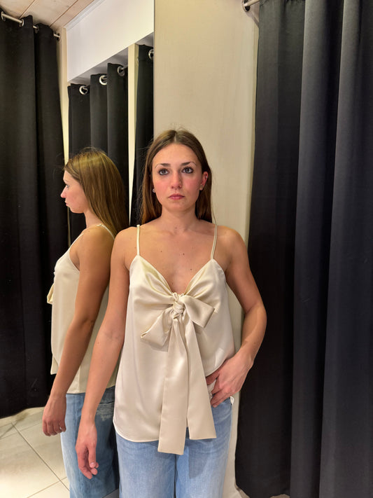 Canotta In Satin Con Fiocco Beige