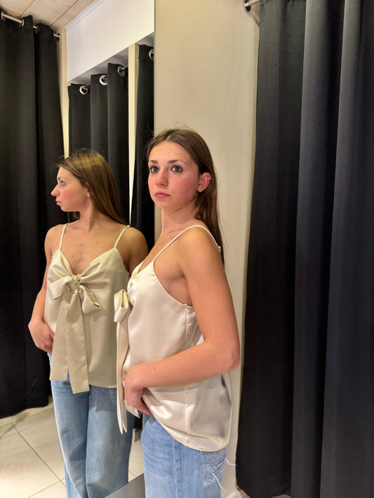 Canotta In Satin Con Fiocco Beige