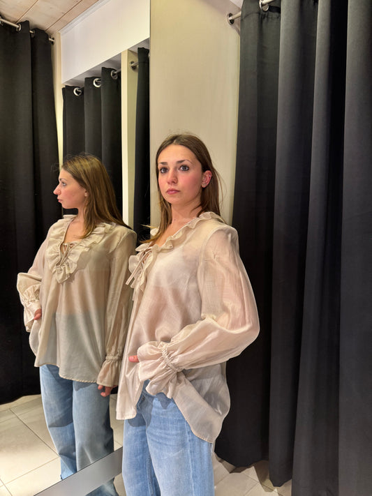 Camicia Con Rouches E Lacci Beige