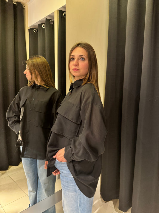 Camicia Con Tasconi Nera