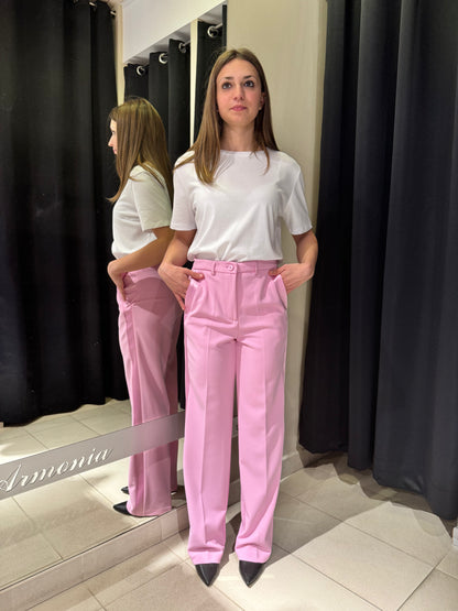 Pantalone Con Banda In Raso Rosa