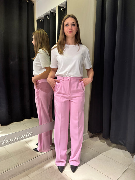 Pantalone Con Banda In Raso Rosa