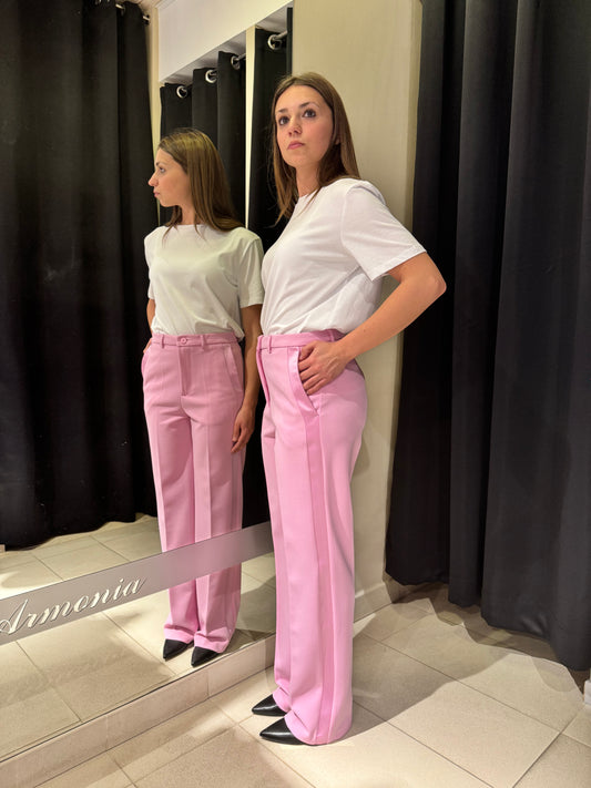Pantalone Con Banda In Raso Rosa