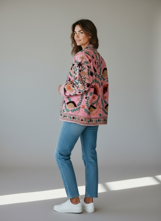 Giacca Ricamata Fantasia Armonia Rosa