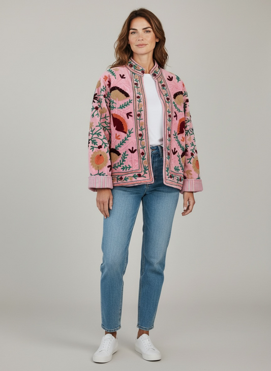 Giacca Ricamata Fantasia Armonia Rosa