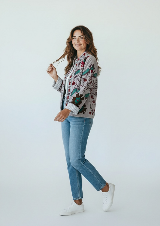 Giacca Ricamata Fantasia Armonia Grigio