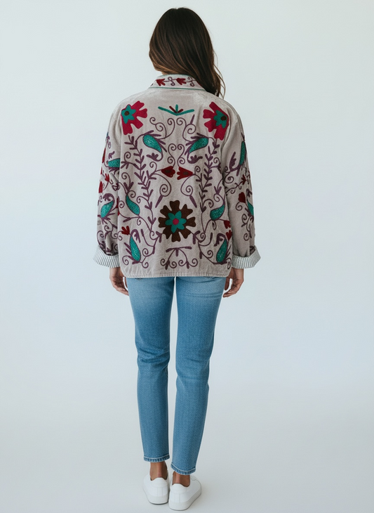 Giacca Ricamata Fantasia Armonia Grigio