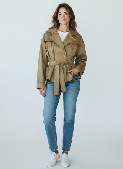 Giacca Trench Corto Tensione In Sabbia