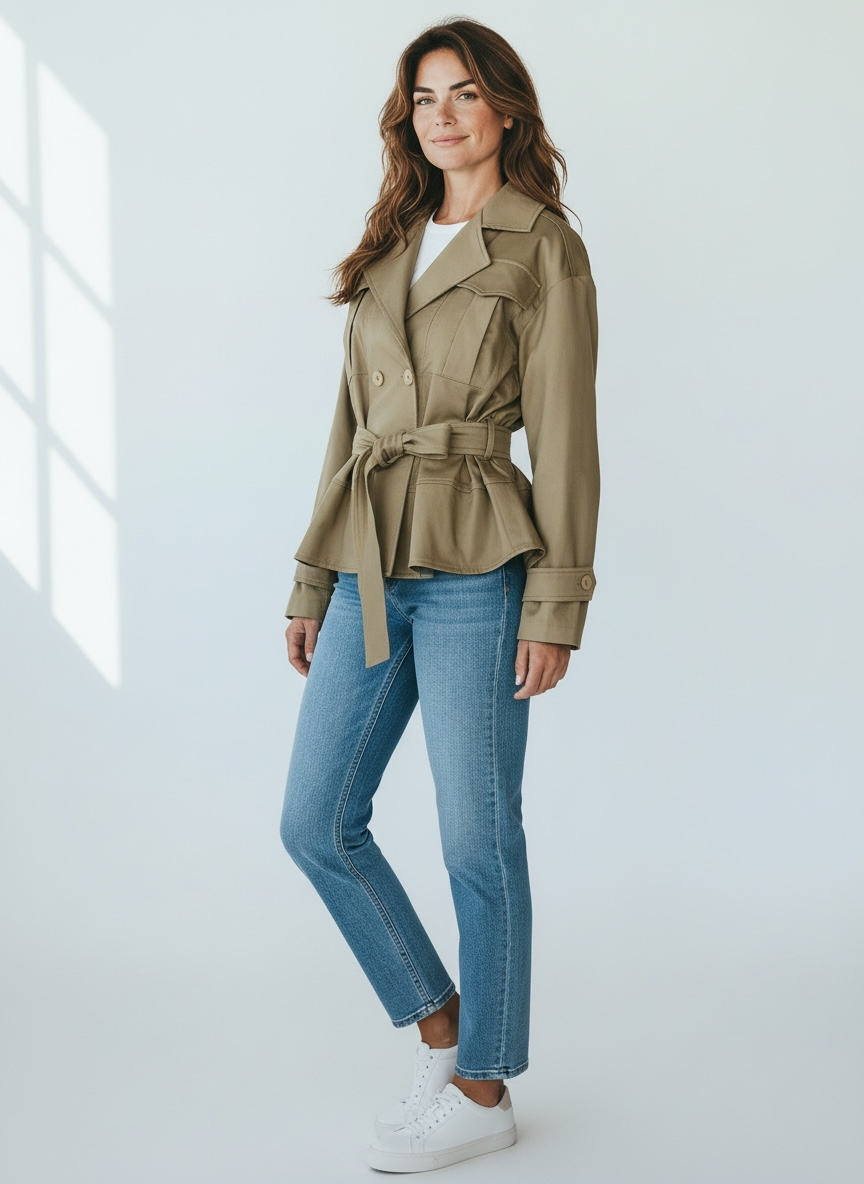 Giacca Trench Corto Tensione In Sabbia