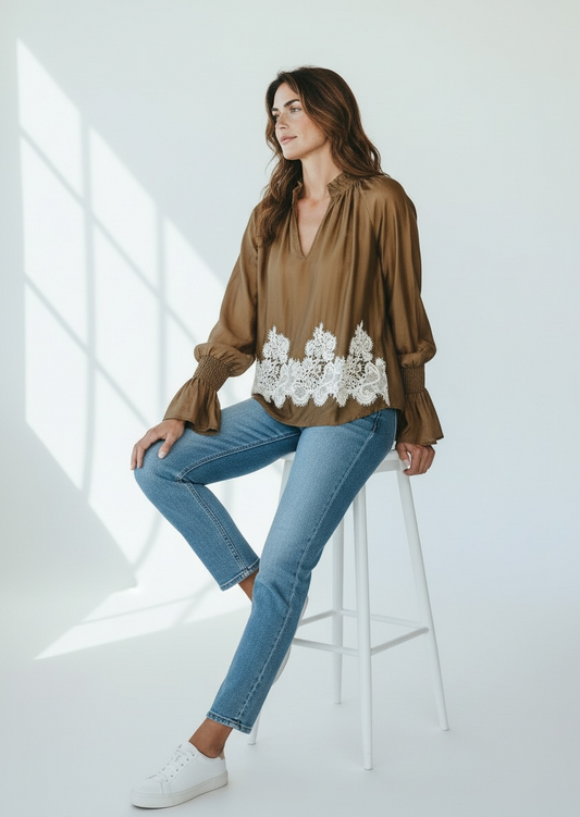 Camicia con Pizzo Crochet Susy Mix Cammello