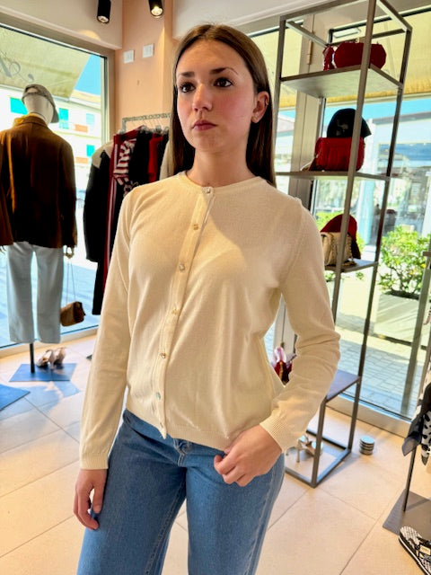 Cardigan Bottoni Gioiello Panna