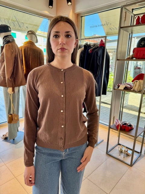 Cardigan Bottoni Gioiello Marrone