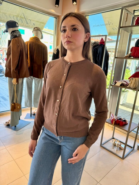 Cardigan Bottoni Gioiello Marrone