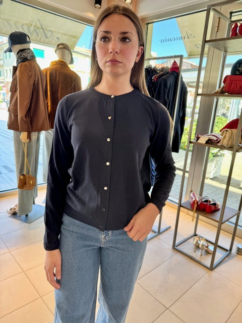 Cardigan Bottoni Gioiello Blu Scuro