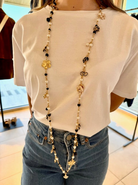 Collana Lunga Con Fiori E Perline