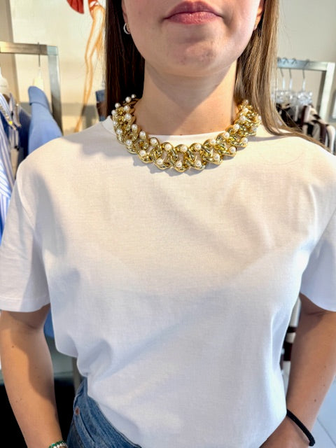 Collana Catena Oro Con Perle