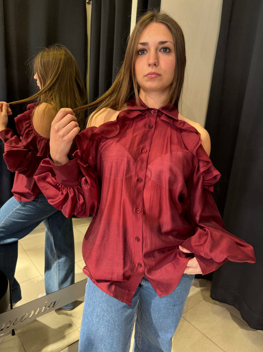 Camicia con Cut Out Spalle e Rouches Bordeaux