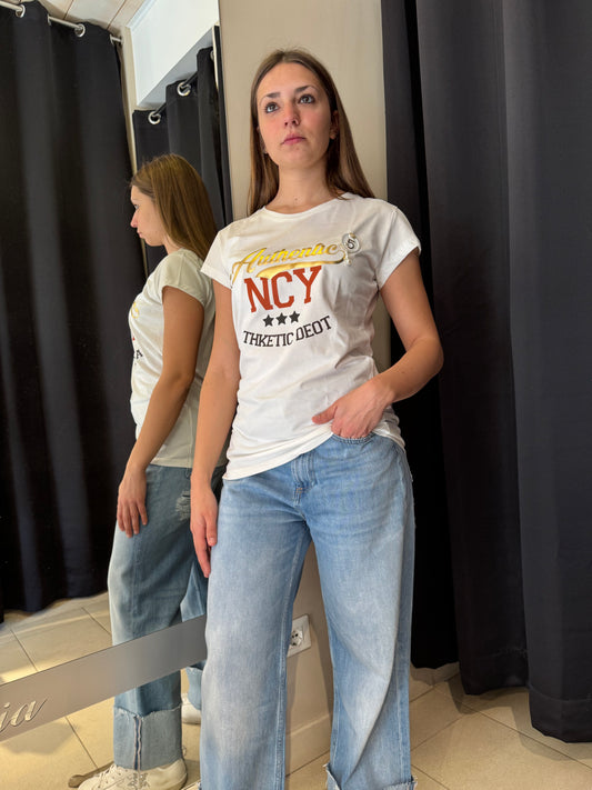 T-Shirt Bianca Con Stampa "Authentic New York"