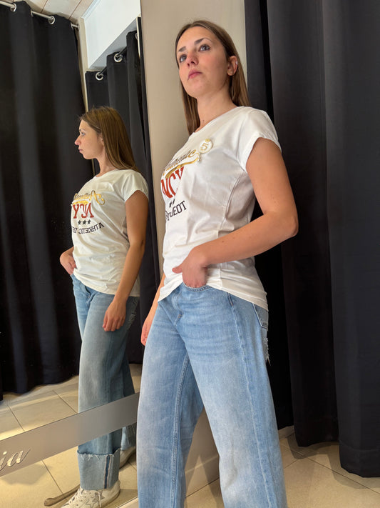 T-Shirt Bianca Con Stampa "Authentic New York"