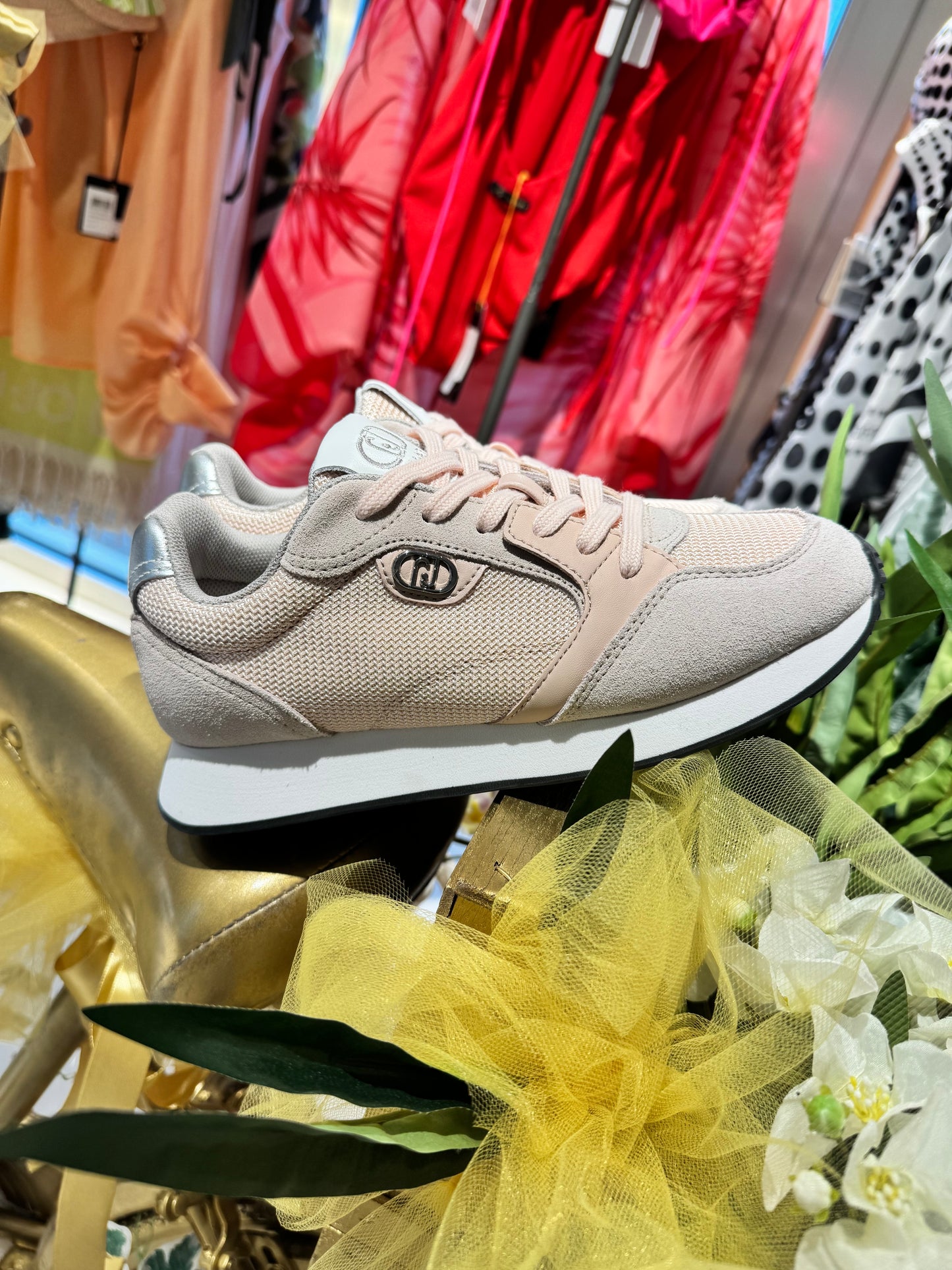 Sneakers In Suede e Brighty Mesh Nude