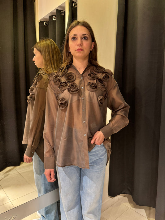 Camicia Con Applicazioni Rose Moka