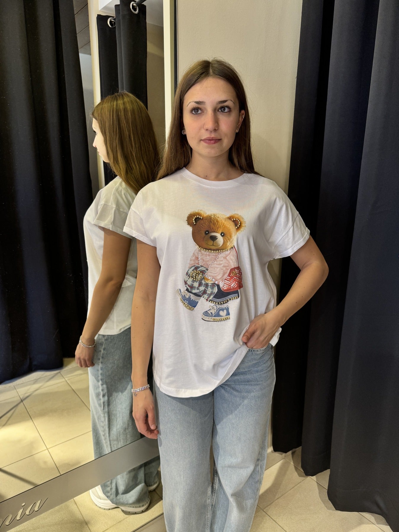 T-Shirt Bianca Con Stampa Orsetta