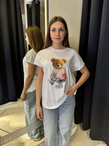 T-Shirt Bianca Con Stampa Orsetta