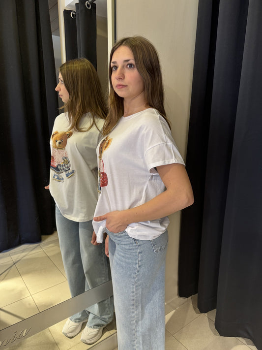 T-Shirt Bianca Con Stampa Orsetta