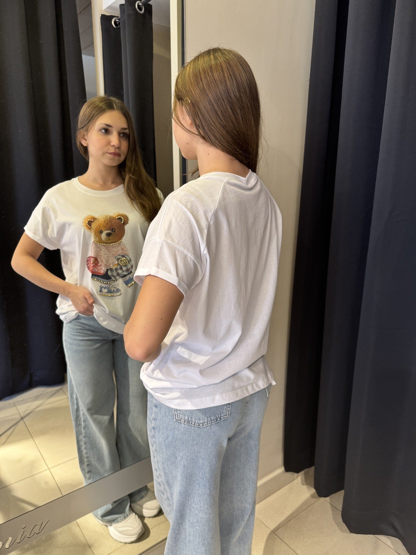 T-Shirt Bianca Con Stampa Orsetta
