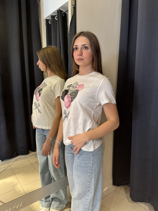 T-Shirt Bianca Con Stampa Palloncini E Cabochon