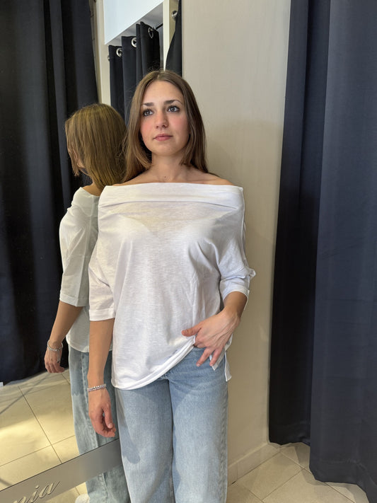 T-Shirt Basic Scollo A Barca Bianca