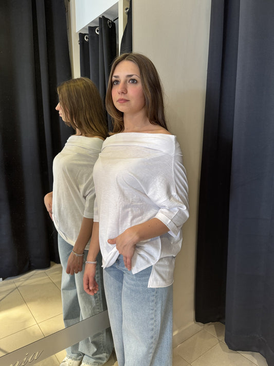 T-Shirt Basic Scollo A Barca Bianca