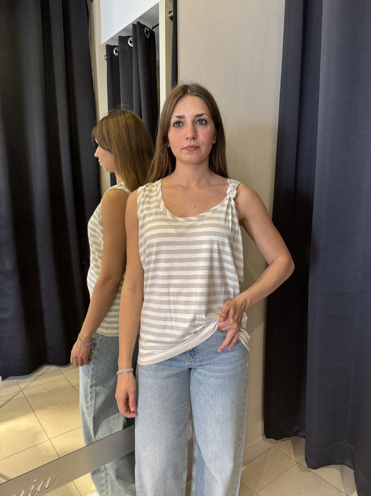 Canotta A Righe Laminata Con Nodo