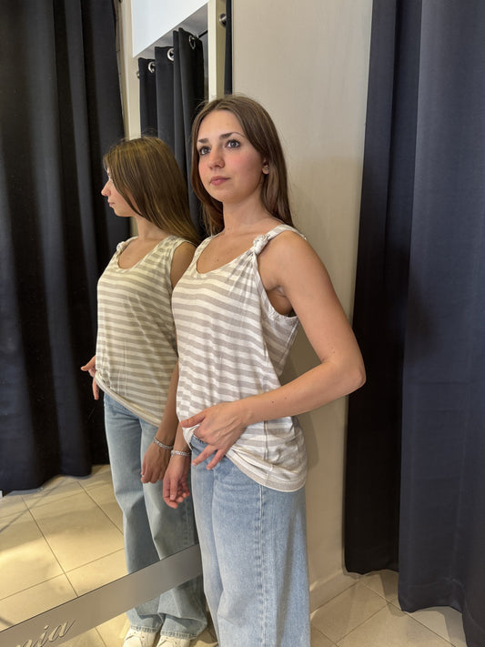 Canotta A Righe Laminata Con Nodo
