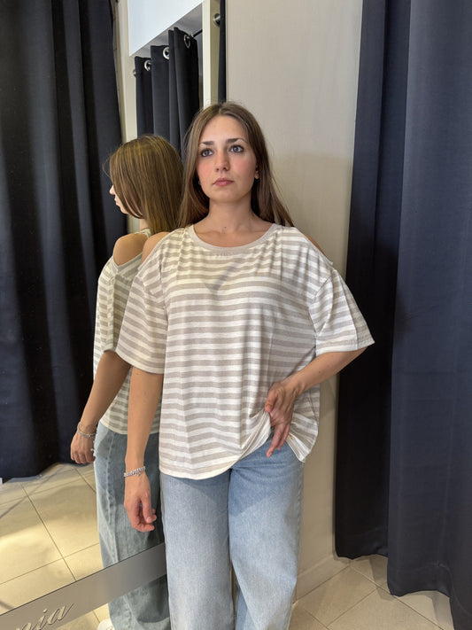 T-Shirt Cut Out A Righe Laminata