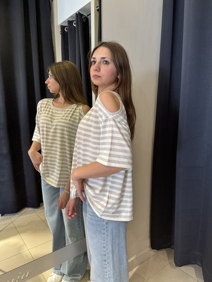 T-Shirt Cut Out A Righe Laminata