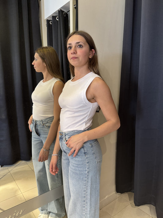 Canotta Vogatore A Costine Bianca