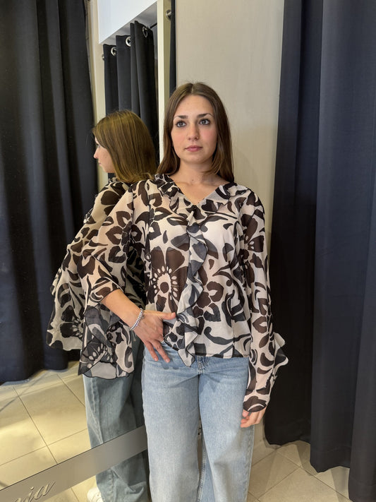 Camicia Scollo A V In Georgette Fantasia