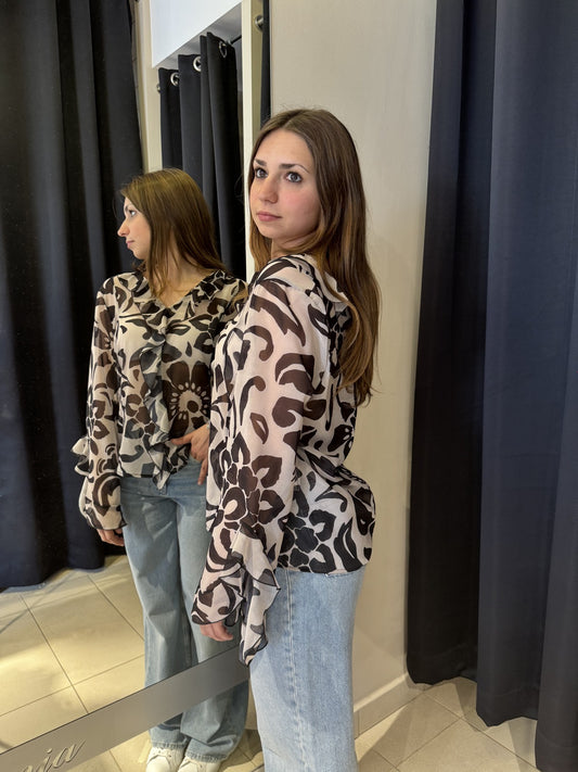 Camicia Scollo A V In Georgette Fantasia