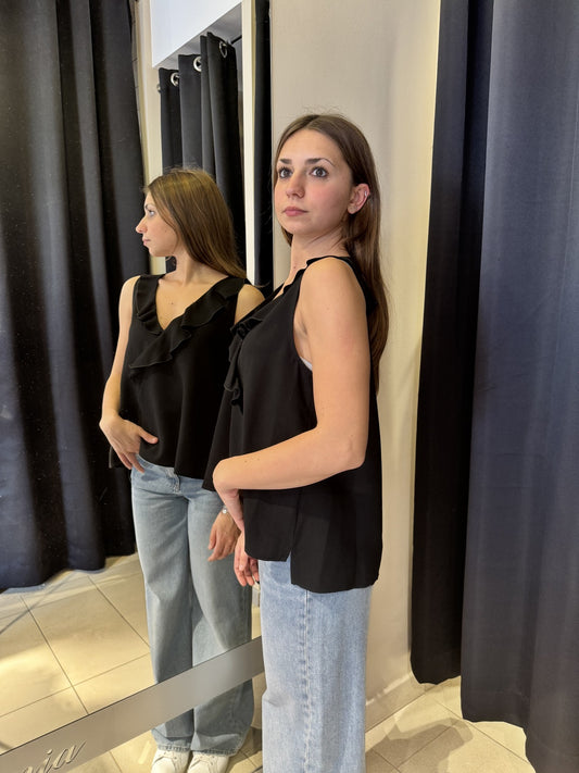 Canotta Con Rouches Nera