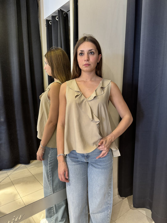 Canotta Con Rouches Beige