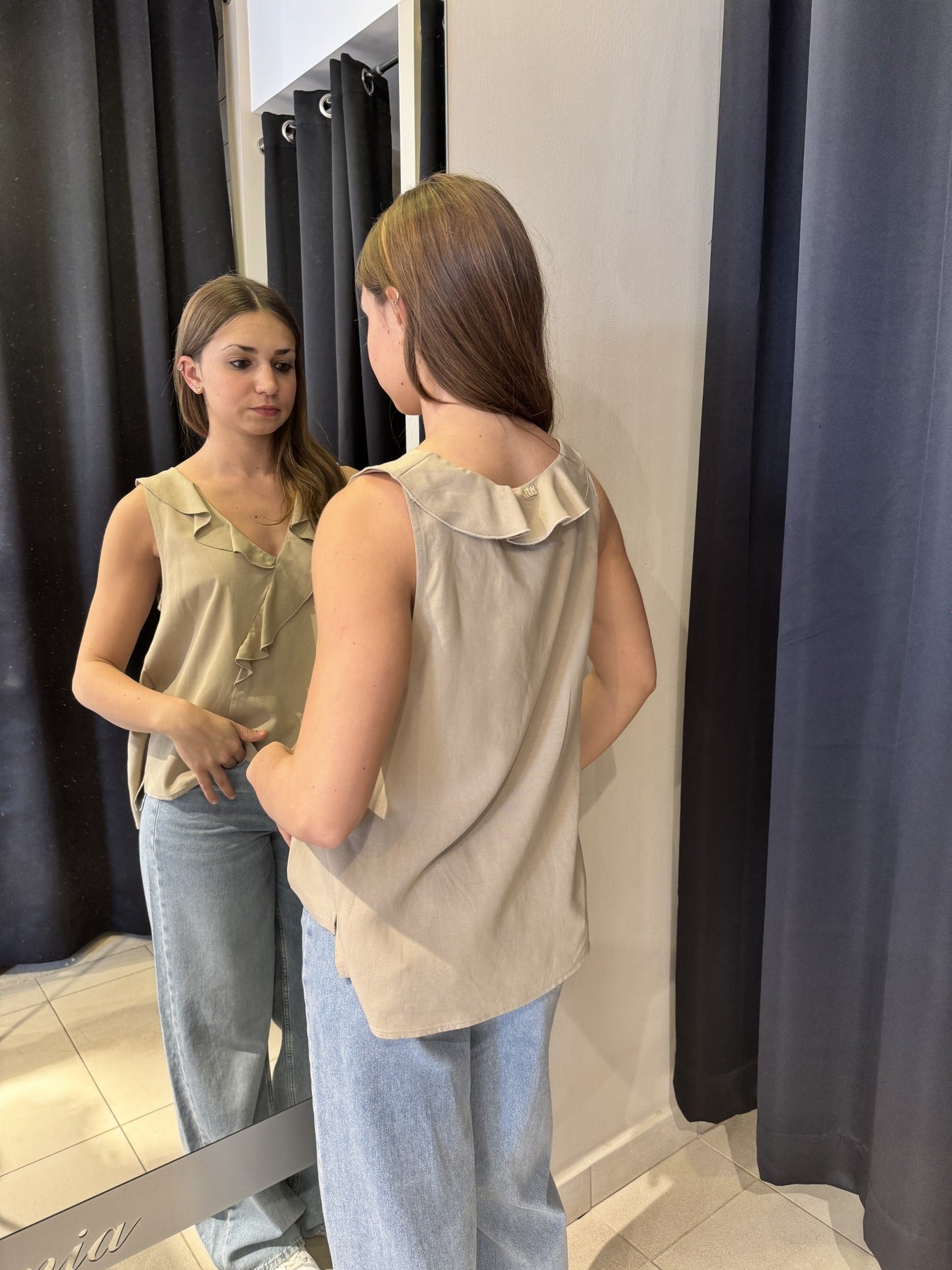 Canotta Con Rouches Beige