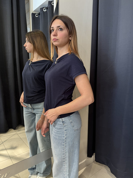 T-Shirt In Jersey Di Cotone Blu