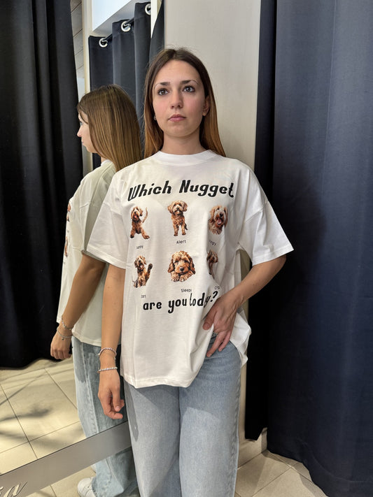 T-Shirt Bianca Oversize Stampa Cani