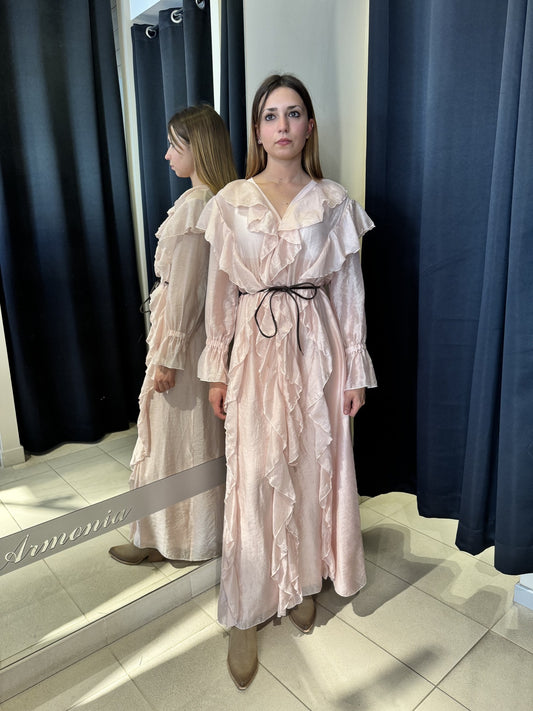 Abito Lungo Con Rouches Rosa Chiaro