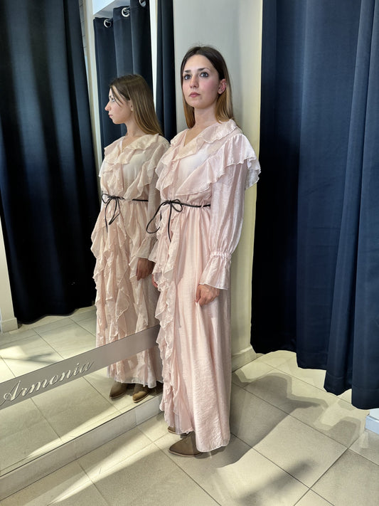 Abito Lungo Con Rouches Rosa Chiaro