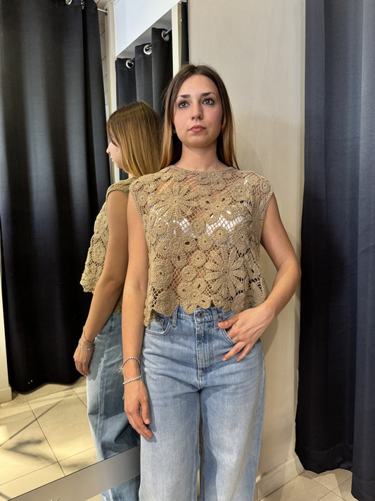 Canotta Ricamata Beige