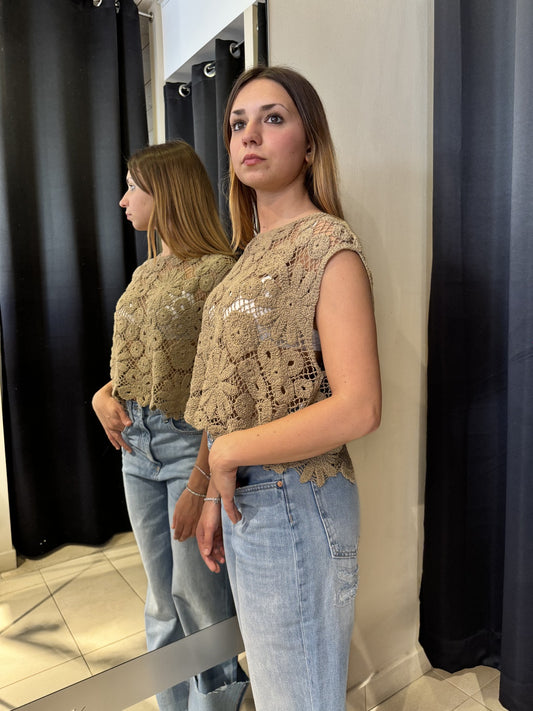 Canotta Ricamata Beige