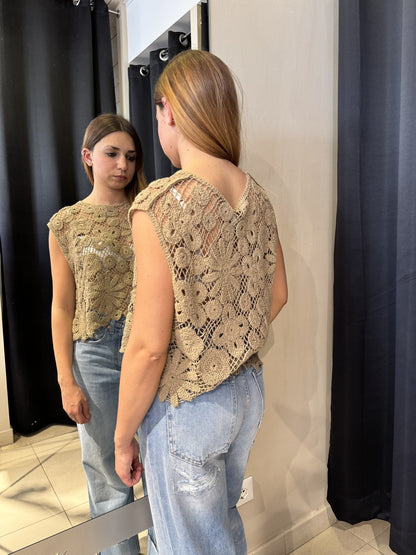 Canotta Ricamata Beige